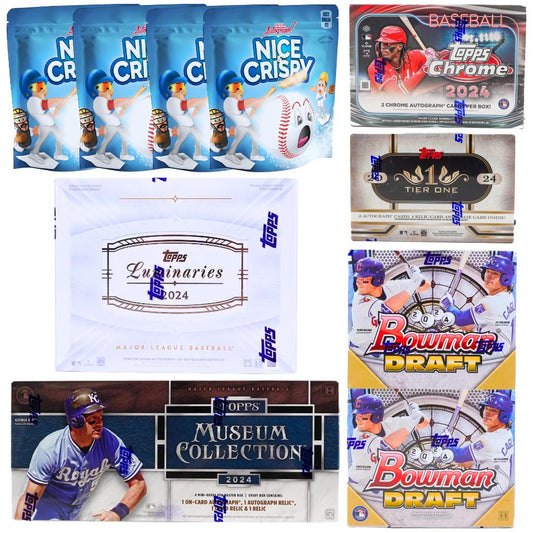 DUG BREAK MLB04001 (4) Nice & Crispy Auto Jerseys (1) 2024 Topps Luminaries (1) 2024 Topps Chrome Breaker's Delight (1) 2024 Topps Museum Collection (1) 2024 Bowman Draft Super Jumbo Box (1) 2024 Topps Tier One