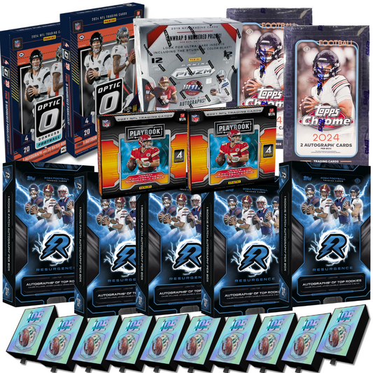 (10k) DSB PYT BREAK NFL05124 - (10) 1  ICE BOX FULL CASE (5) 2024 TOPPS RESURGENCE HOBBY (2) 2024 OPTIC HOBBY (2) 2024 TOPPS CHROME HOBBY (2) 2021 PLAYBOOK HOBBY BOX (1) 2019 PRIZM HOBBY